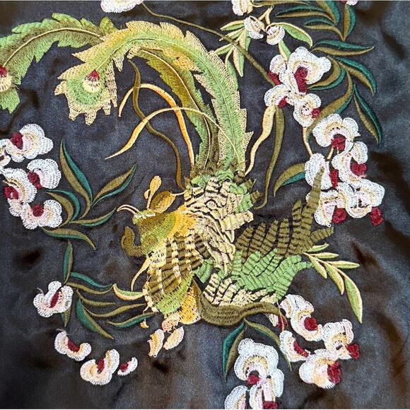 Reversible Charmeuse Embroidered Bomber Jacket Reversible Pockets Black Pink - Picture 8 of 11